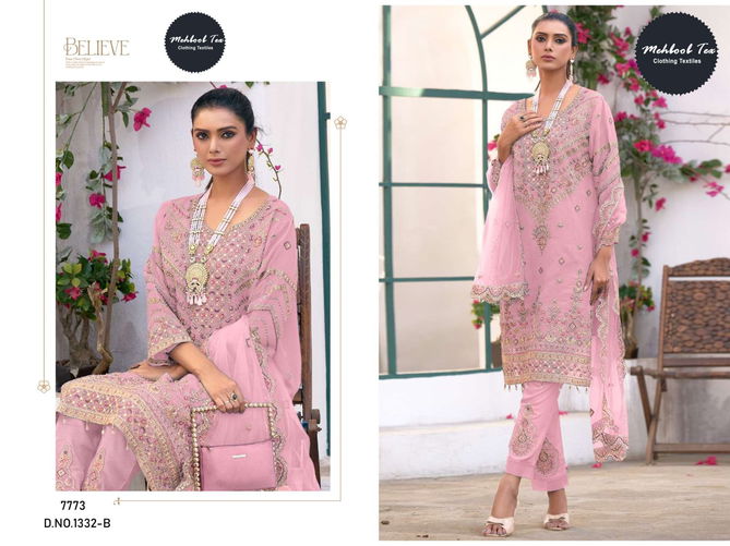 1332 A To D Mehboob Tex Embroidery Organza Pakistani Suits Wholesale Suppliers In India
